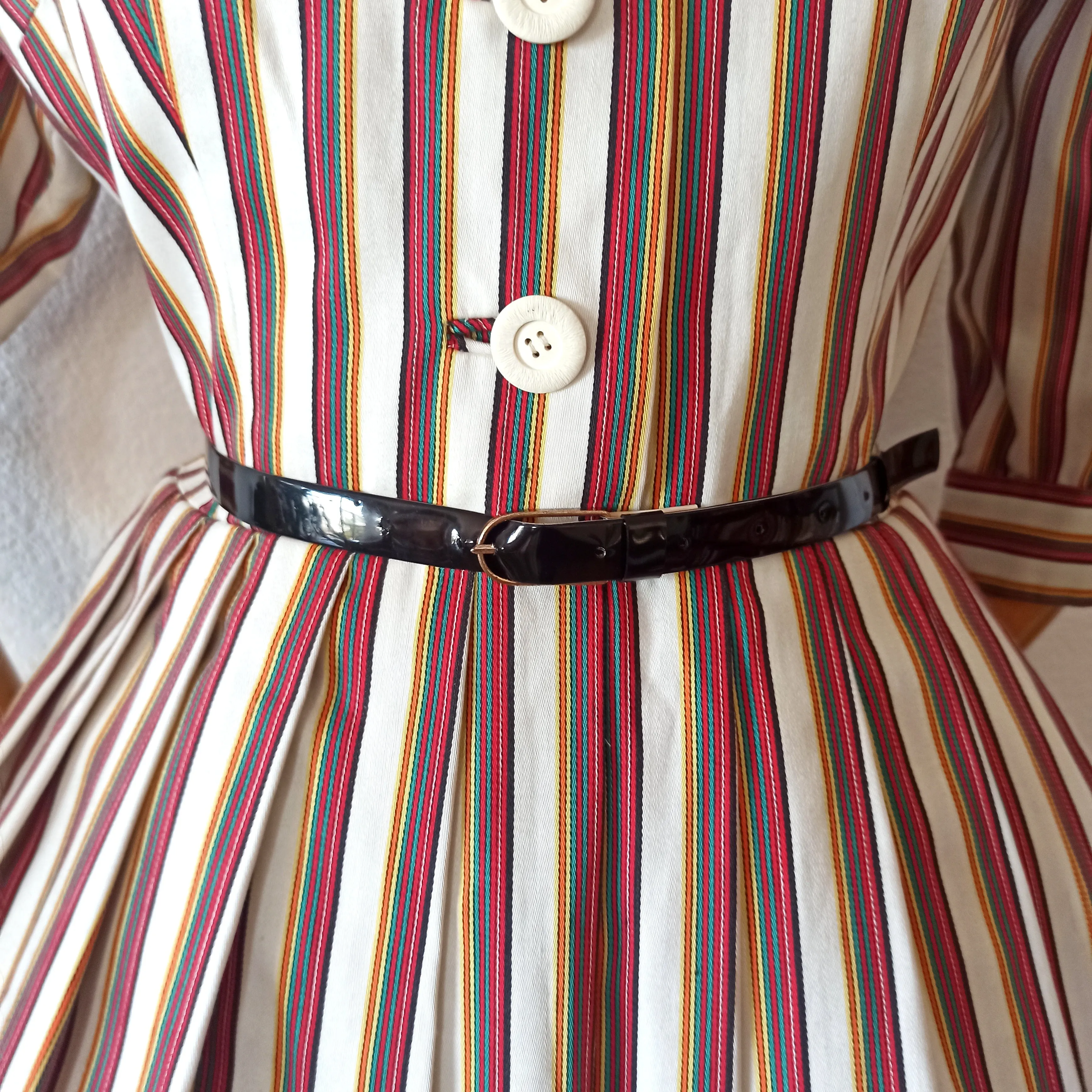 1950s - Gorgeous Color Stripes Autumn Dress - W32 (82cm)