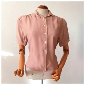 1950s - Gorgeous Tan Color Rayon Blouse - W35 (90cm)