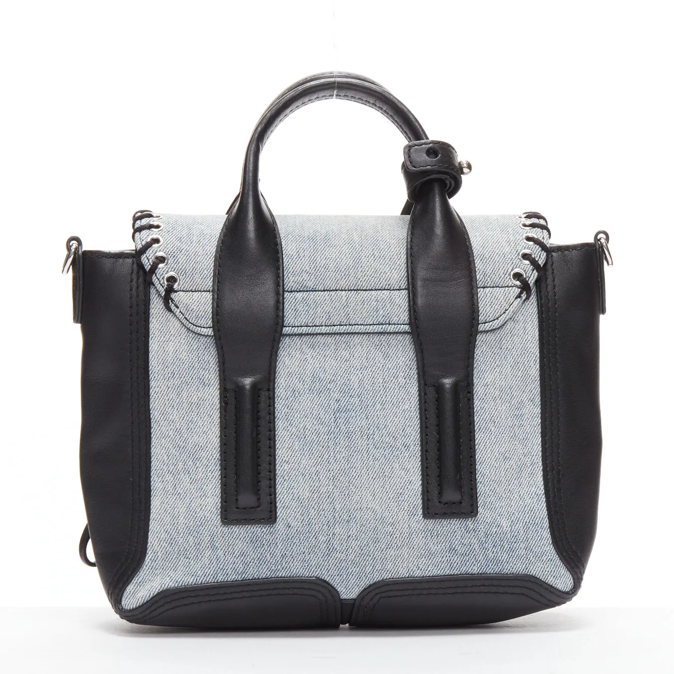 3.1 PHILLIP LIM Pashli washed blue denim whipstitch black leather crossbody bag