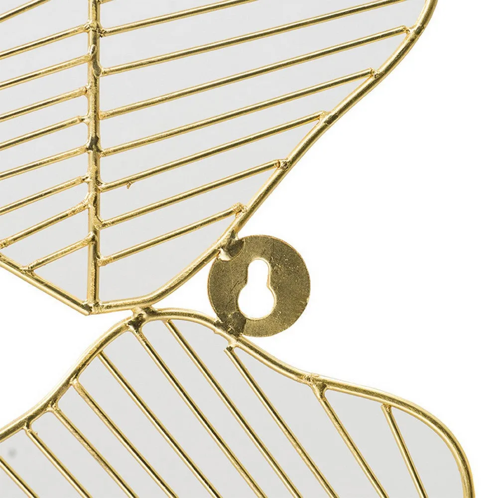 49 Inch Decorative Wall Art, Attached Leaves Design, Iron, White and Gold By Casagear Home