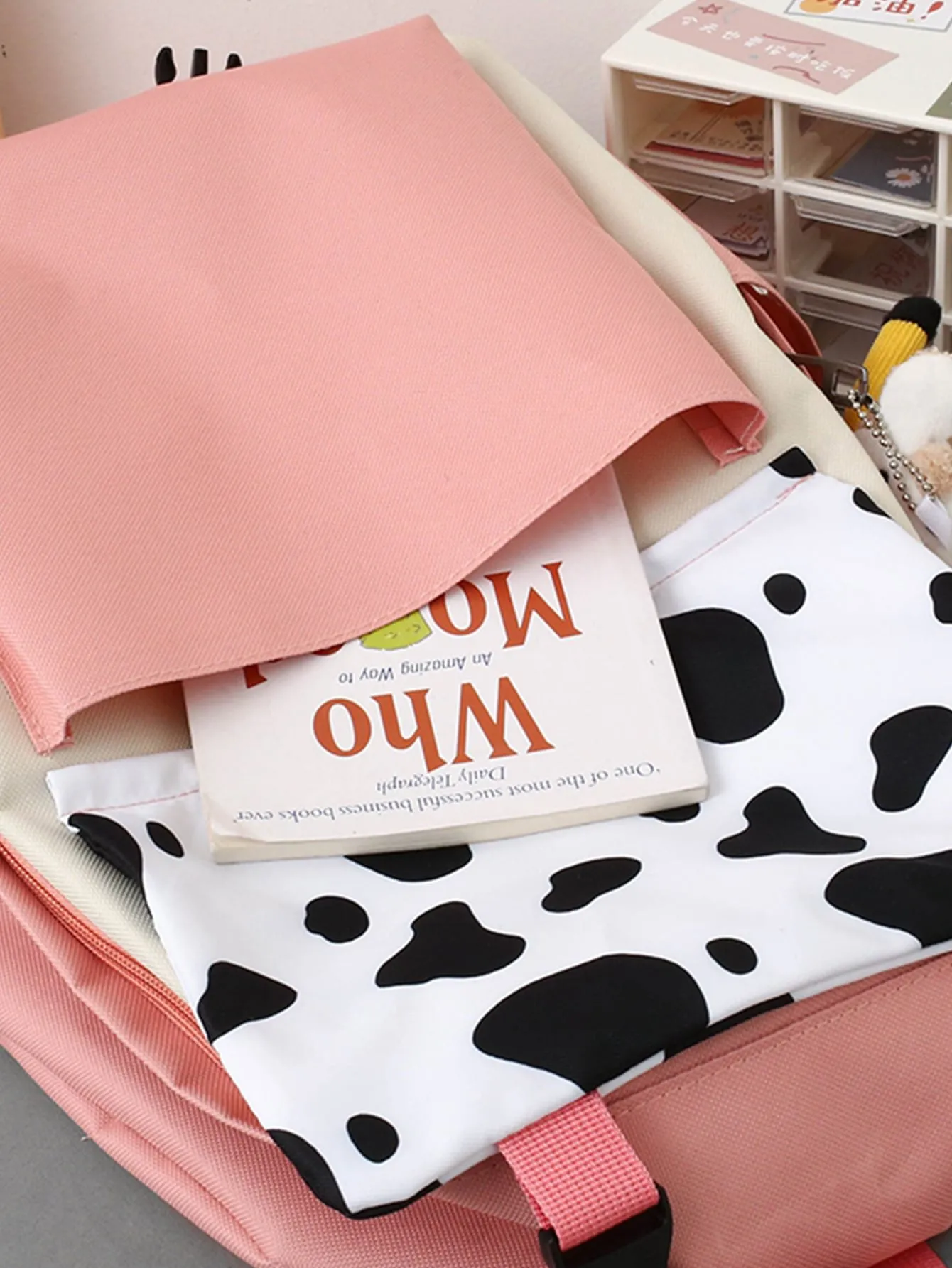 5pcs Cow Print Backpack Set
