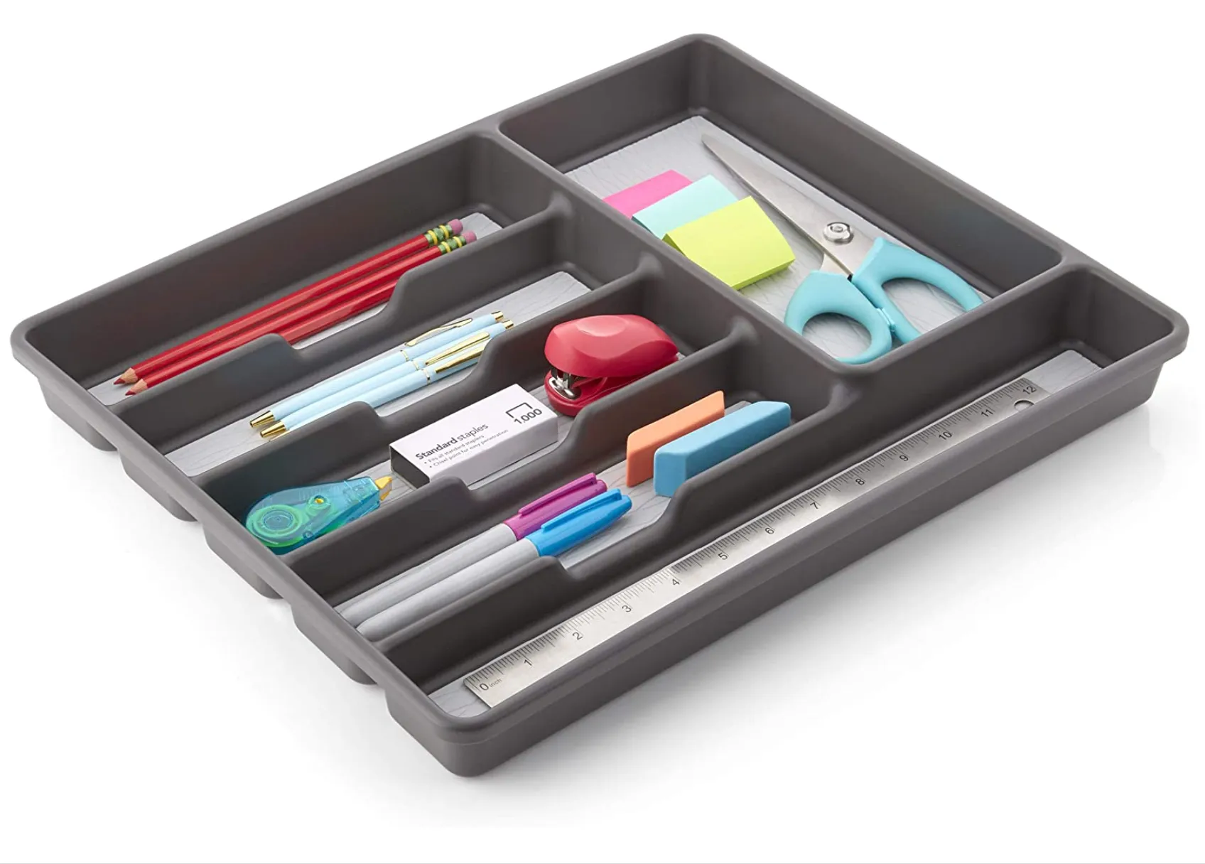 6 COMPARTMENT DRAWER ORGANIZER CHARCOAL