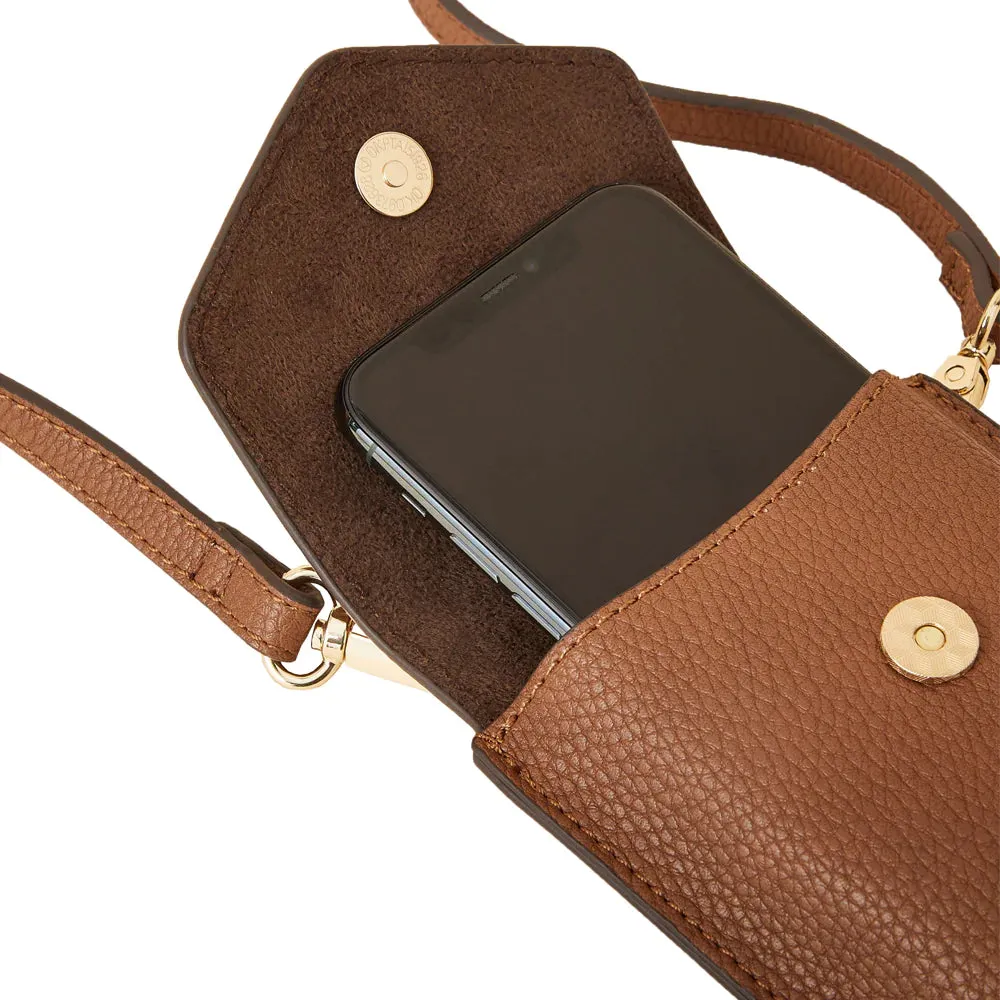 Accessorize London Women's Faux Leather Tan Envelope Phone Bag