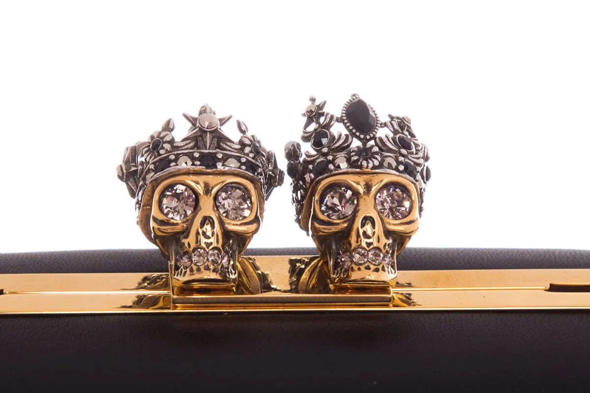 Alexander McQueen King & Queen Black Nappa Leather & Gold Hardware Clutch