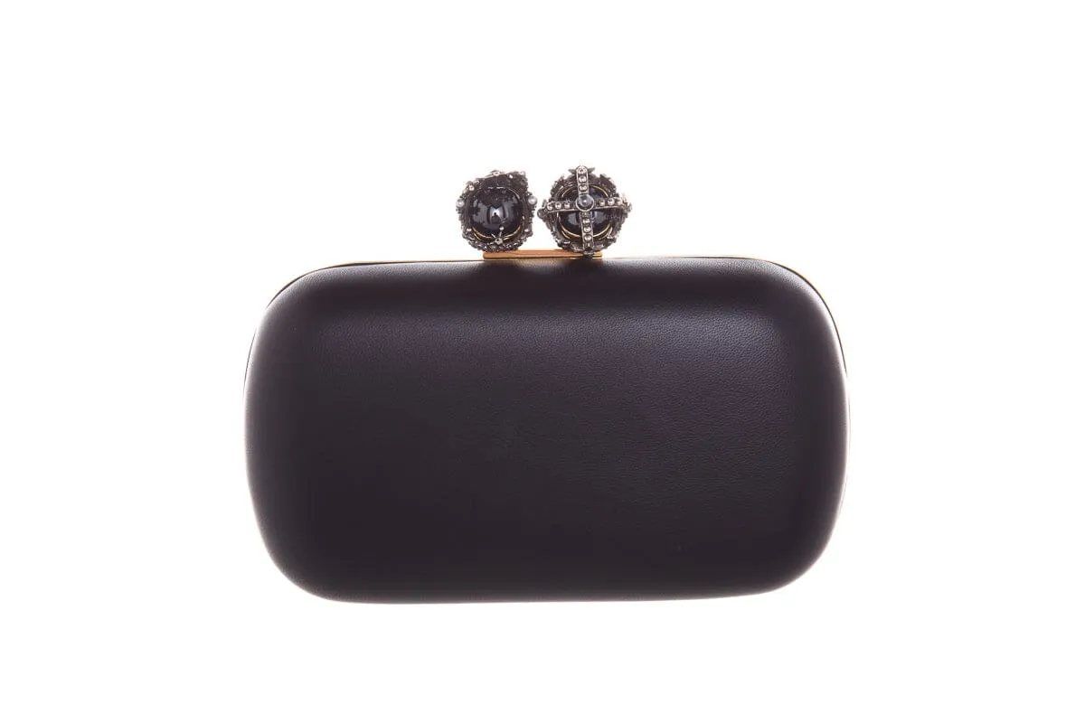Alexander McQueen King & Queen Black Nappa Leather & Gold Hardware Clutch