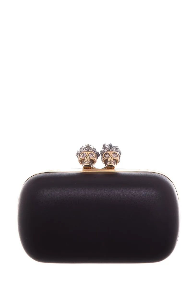 Alexander McQueen King & Queen Black Nappa Leather & Gold Hardware Clutch