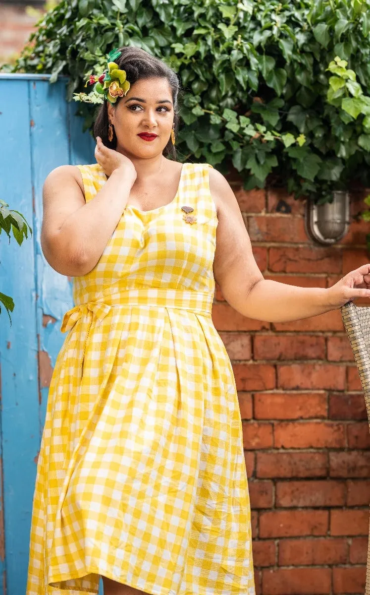 Amanda Yellow Gingham Swing Dress