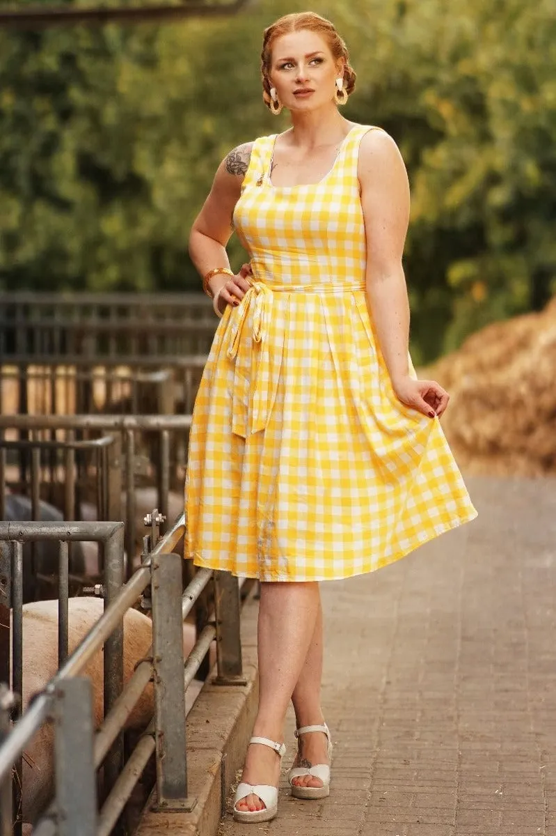 Amanda Yellow Gingham Swing Dress