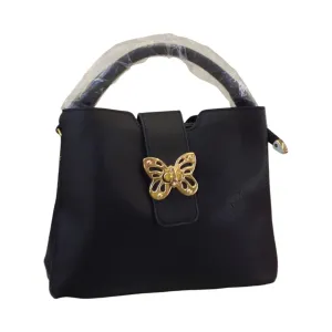 Black Butterfly Accent Leather Handbag