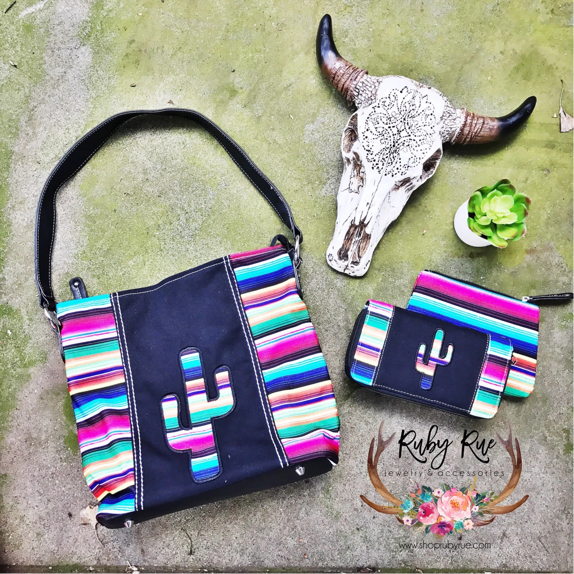 Black Serape Cactus Handbag