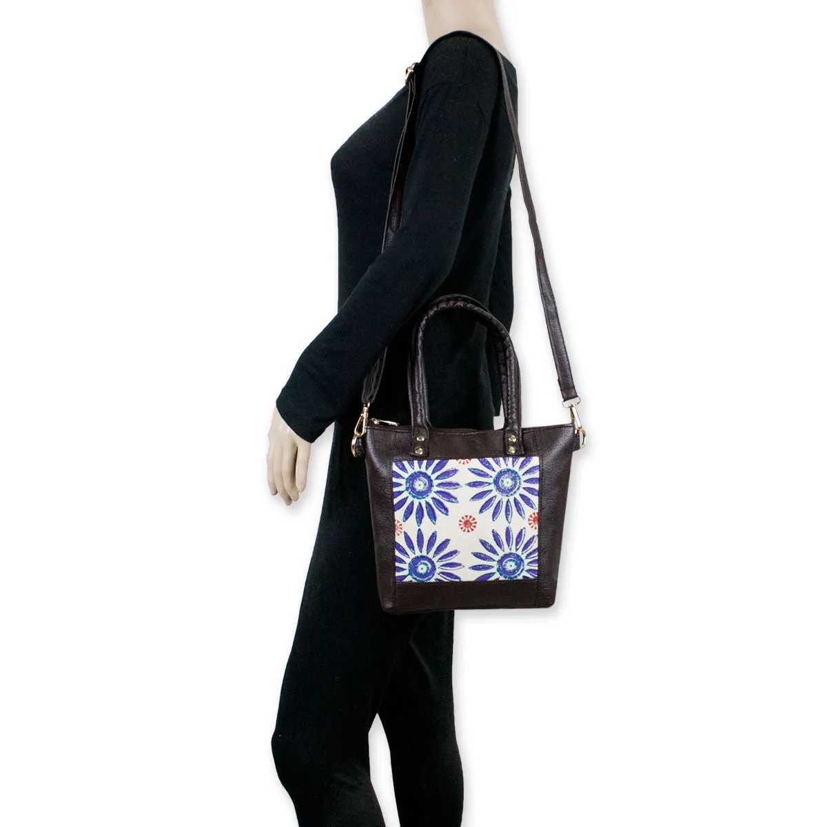 Block-Printed Bloom Handbag with Sling