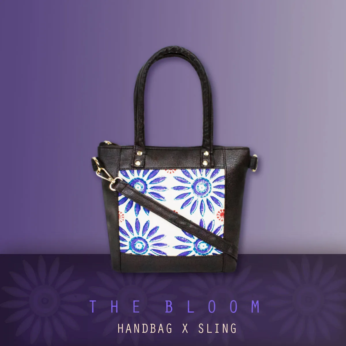 Block-Printed Bloom Handbag with Sling