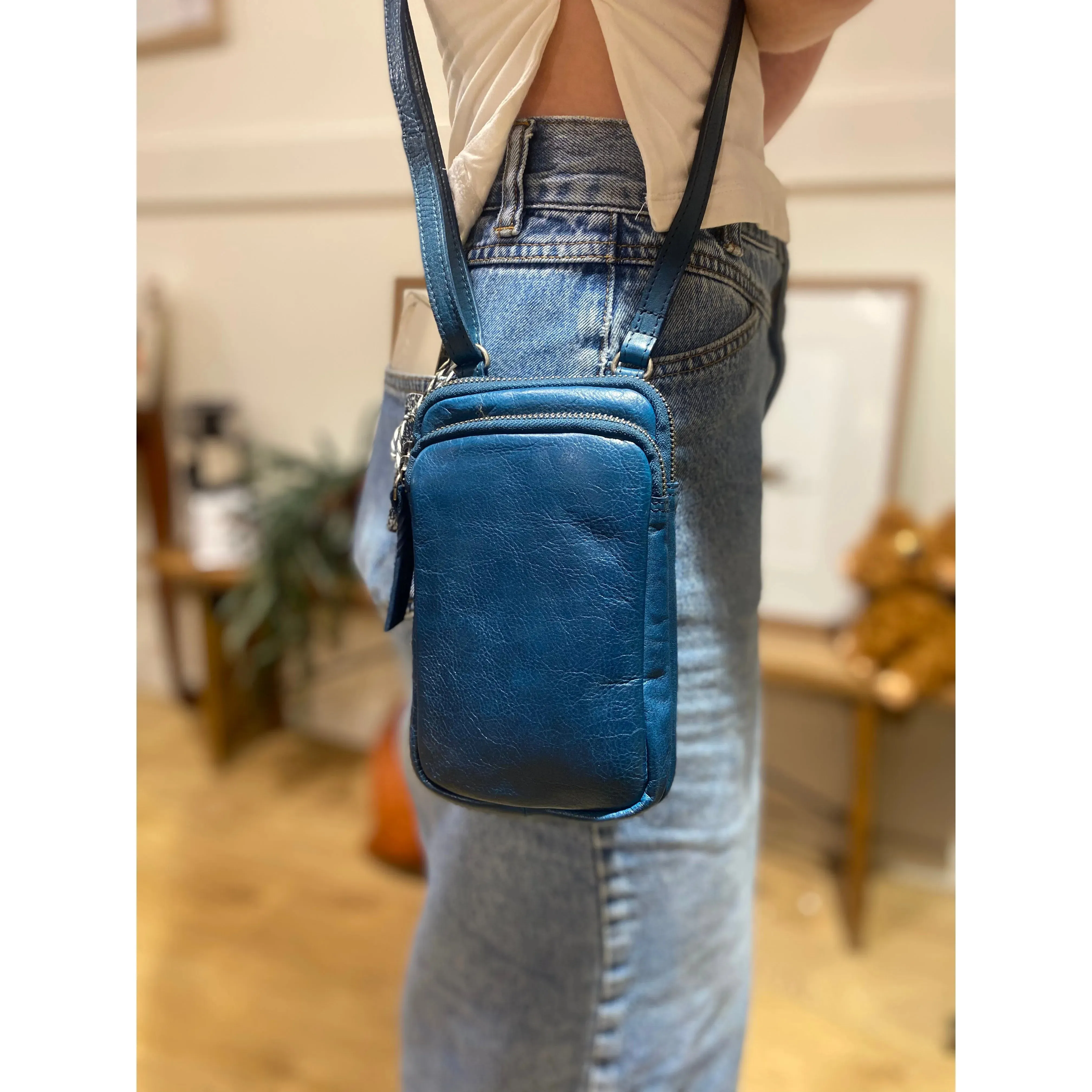 Blue Leather pouch Sling #bps