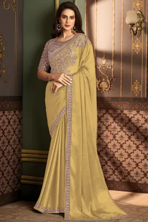 Border Work On Art Silk Fabric Yellow Color Gorgeous Saree