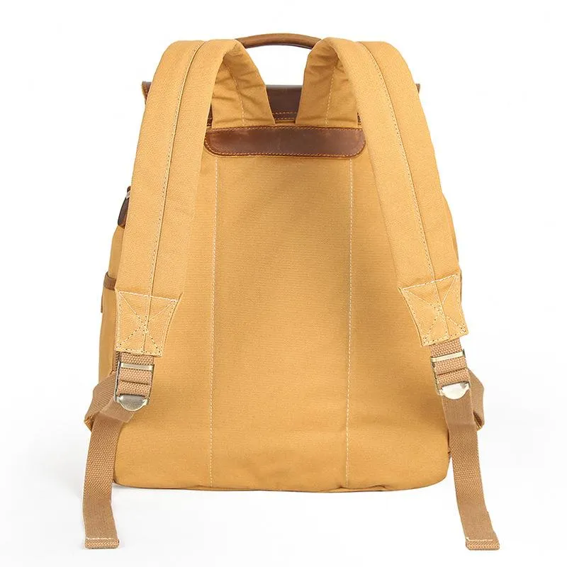 Canvas Leather Mens 14" Black Computer Backpack Green Travel Backpack Khaki College School Backpack for Men