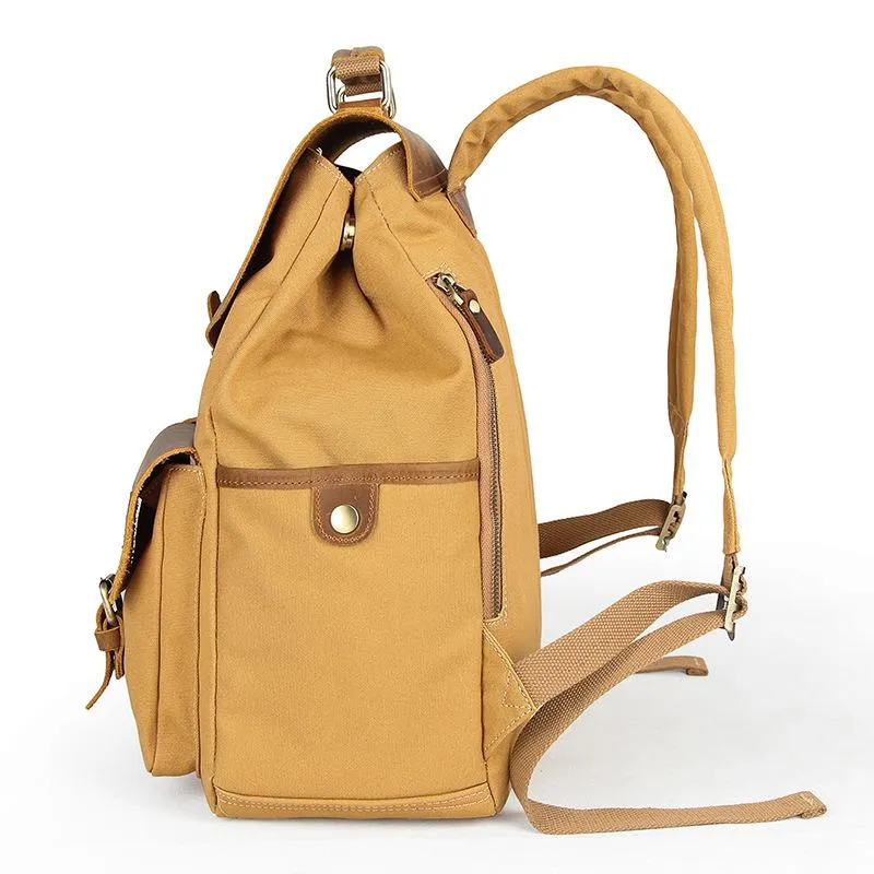 Canvas Leather Mens 14" Black Computer Backpack Green Travel Backpack Khaki College School Backpack for Men