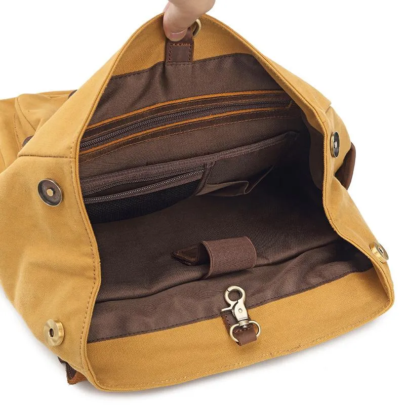 Canvas Leather Mens 14" Black Computer Backpack Green Travel Backpack Khaki College School Backpack for Men