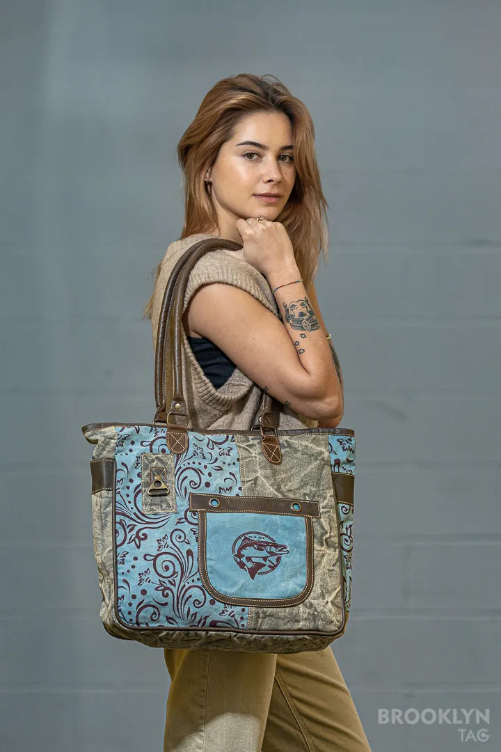 Canvas Tote Bag with Fish & Ornaments