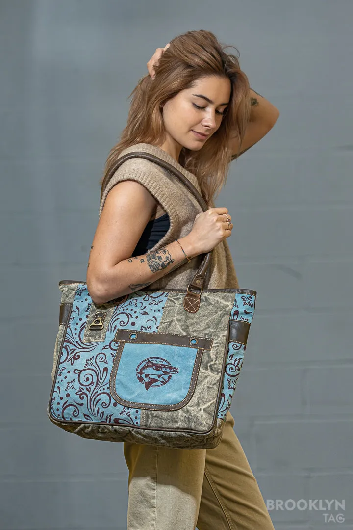 Canvas Tote Bag with Fish & Ornaments