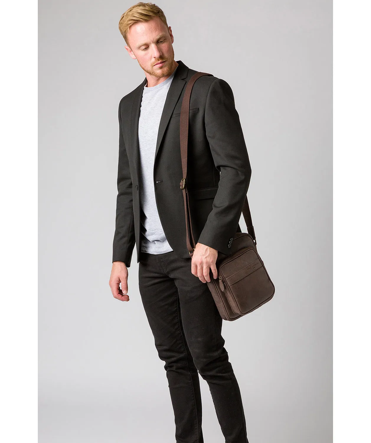 'Capitan' Cocoa Leather Cross Body Bag