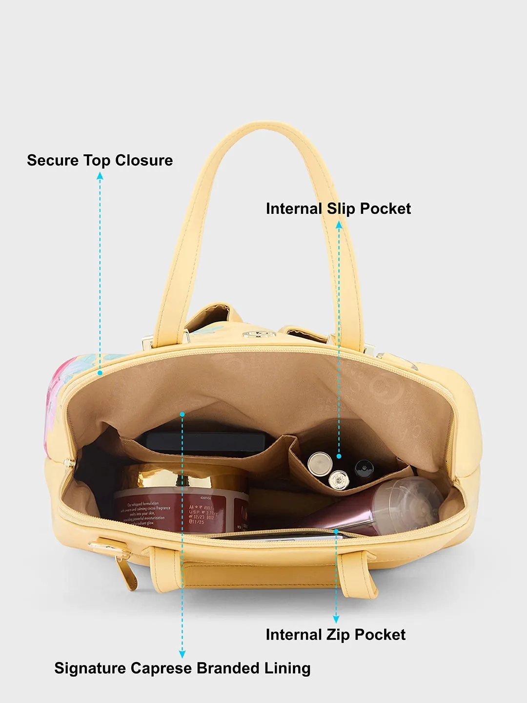 Caprese Shanaya Satchel Medium Printed Women's Handbag Yellow