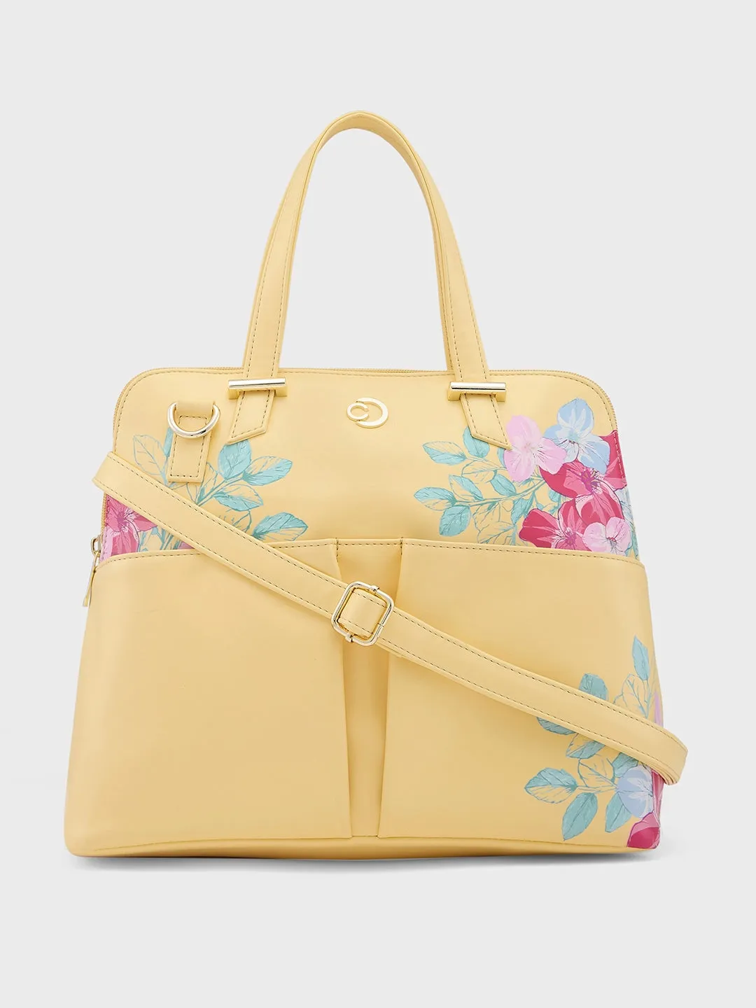 Caprese Shanaya Satchel Medium Printed Women's Handbag Yellow