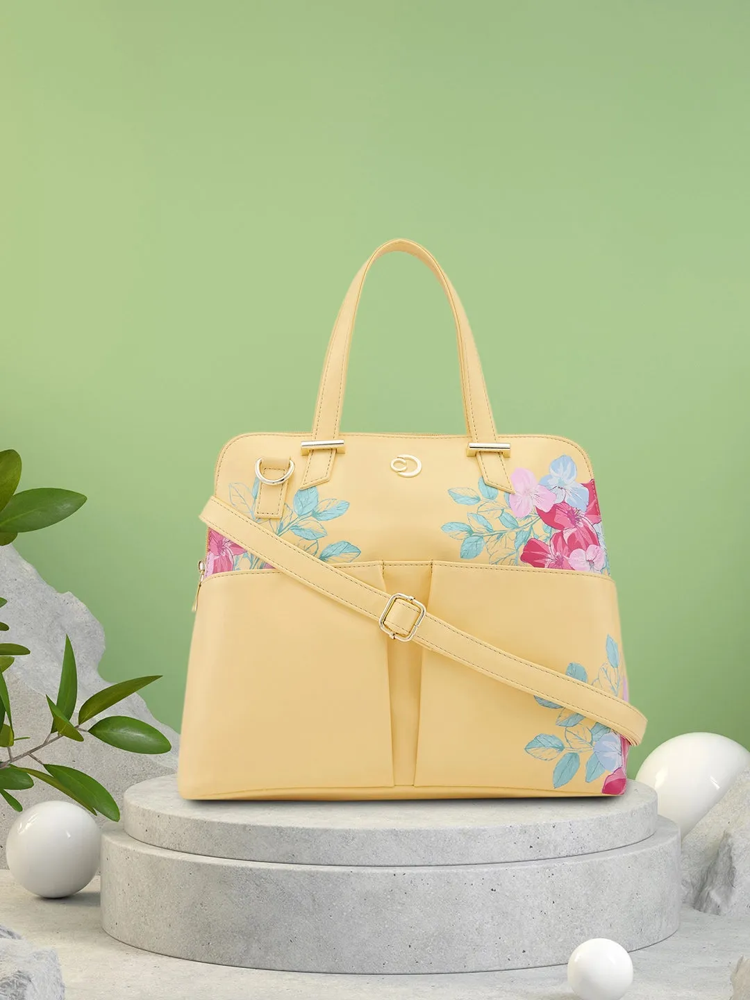 Caprese Shanaya Satchel Medium Printed Women's Handbag Yellow