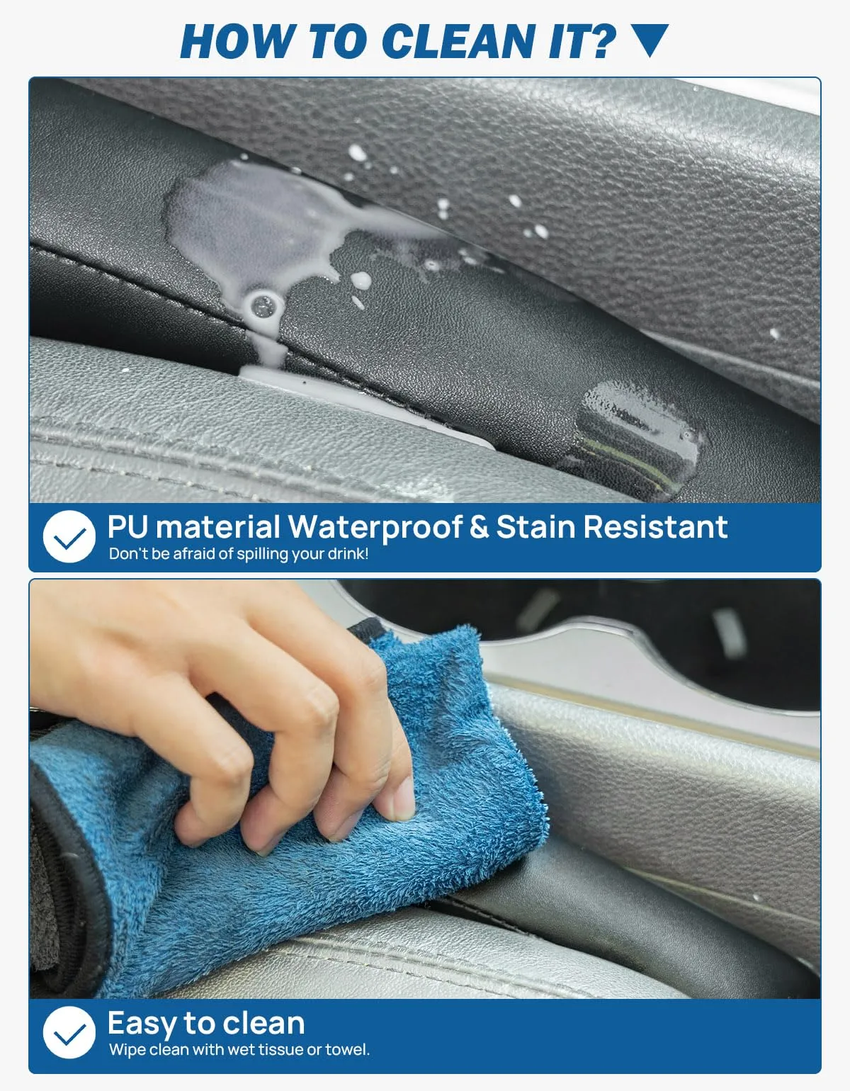 Car Seat Gap Filler Organizer 2 Pcs Short, PU Leather Waterproof Universal for Car SUV Truck for Cellphone