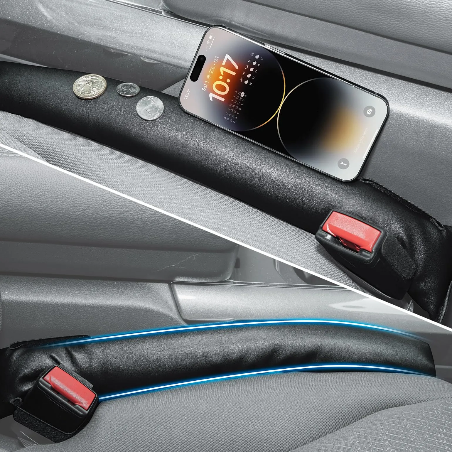 Car Seat Gap Filler Organizer 2 Pcs Short, PU Leather Waterproof Universal for Car SUV Truck for Cellphone