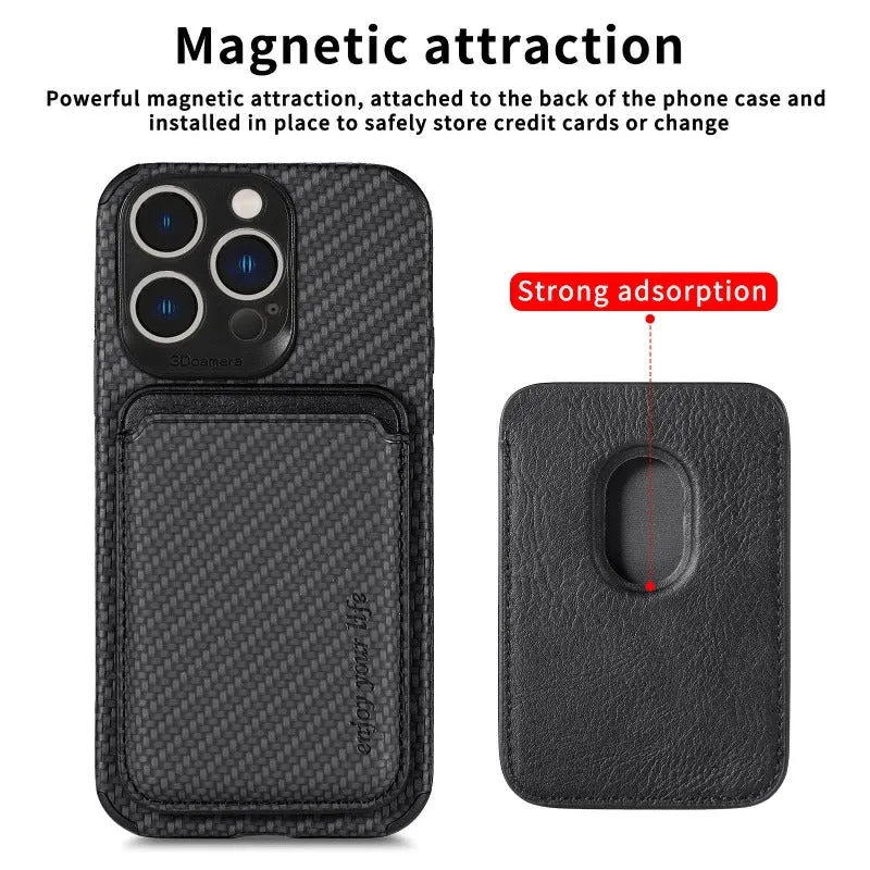 Carbon Magsafe Phone Case  With Magnetic Back Card Bag For IPhone