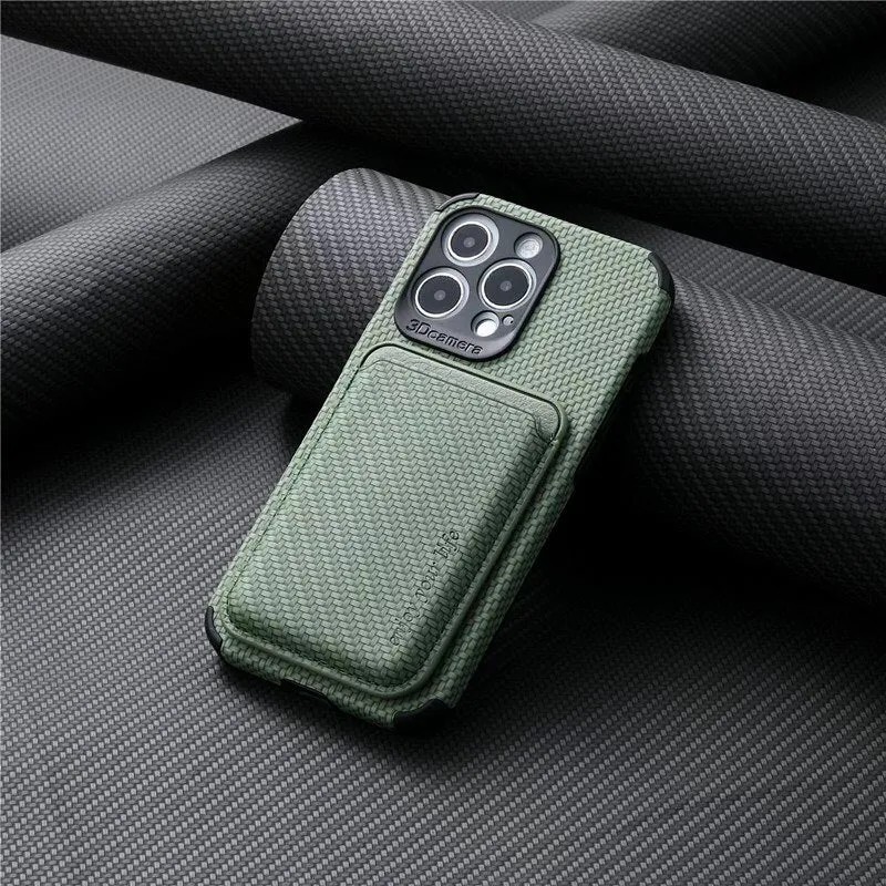 Carbon Magsafe Phone Case  With Magnetic Back Card Bag For IPhone