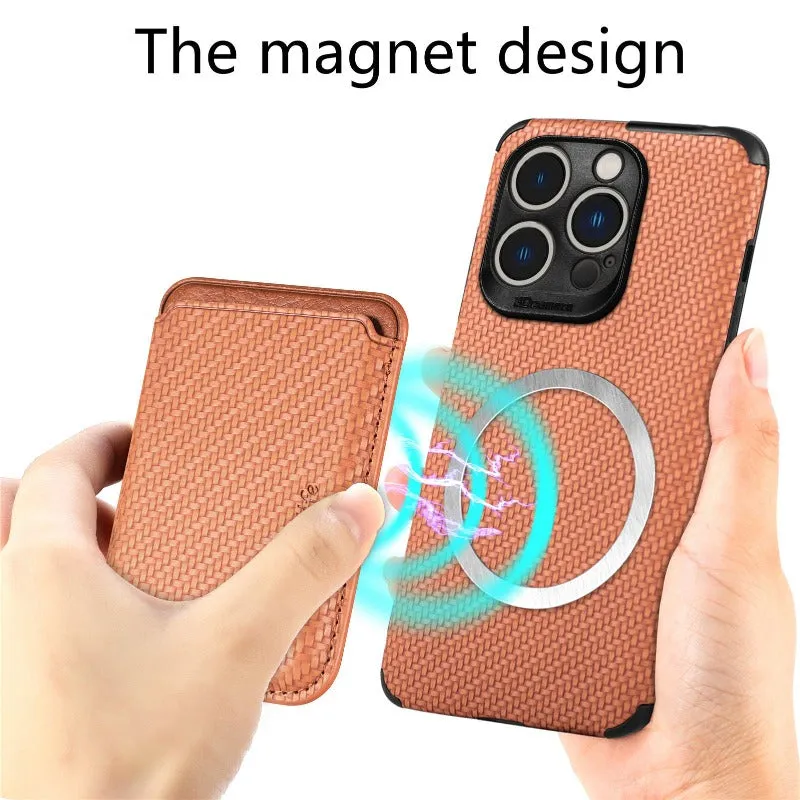 Carbon Magsafe Phone Case  With Magnetic Back Card Bag For IPhone