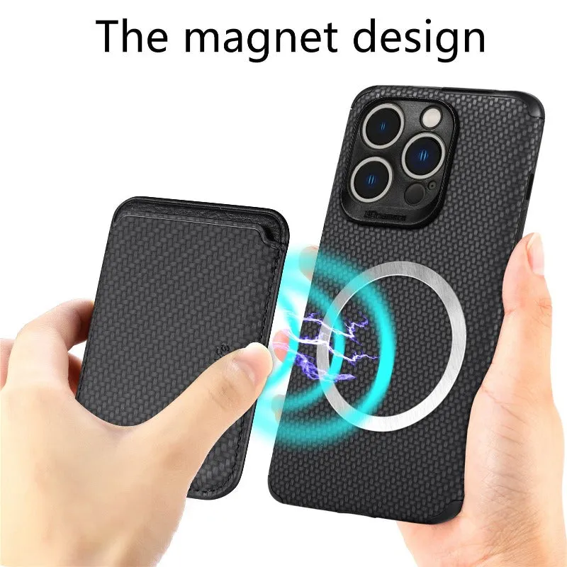 Carbon Magsafe Phone Case  With Magnetic Back Card Bag For IPhone