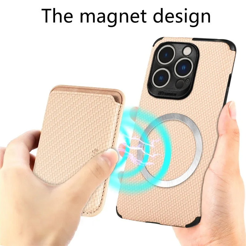 Carbon Magsafe Phone Case  With Magnetic Back Card Bag For IPhone