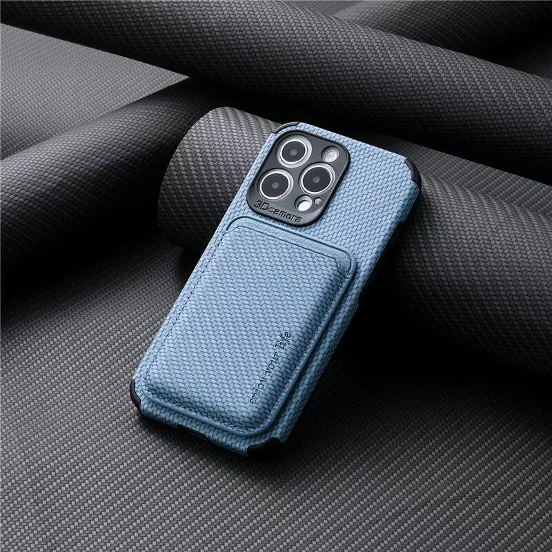Carbon Magsafe Phone Case  With Magnetic Back Card Bag For IPhone