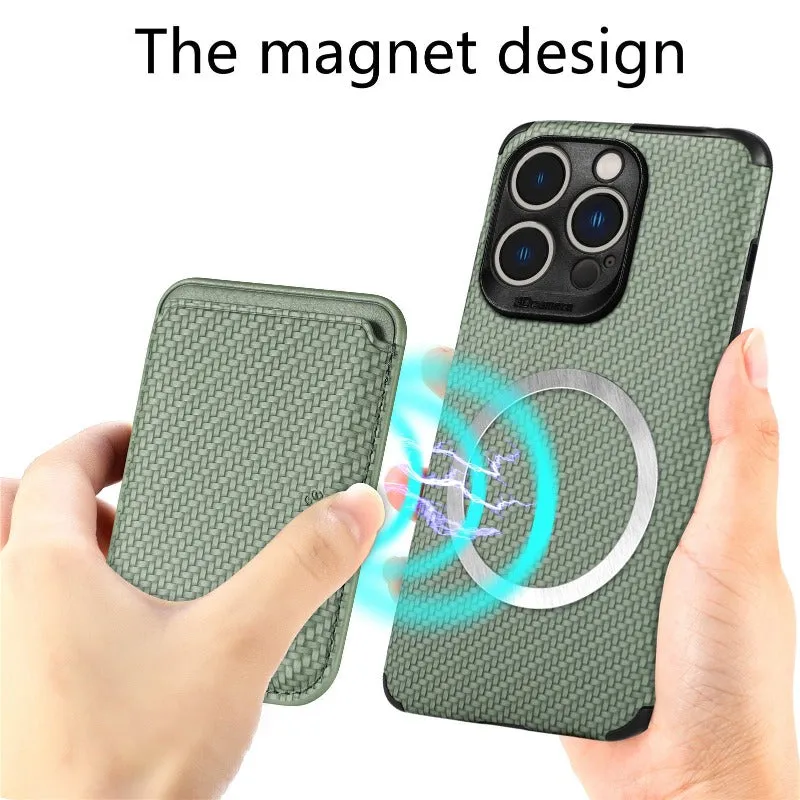 Carbon Magsafe Phone Case  With Magnetic Back Card Bag For IPhone