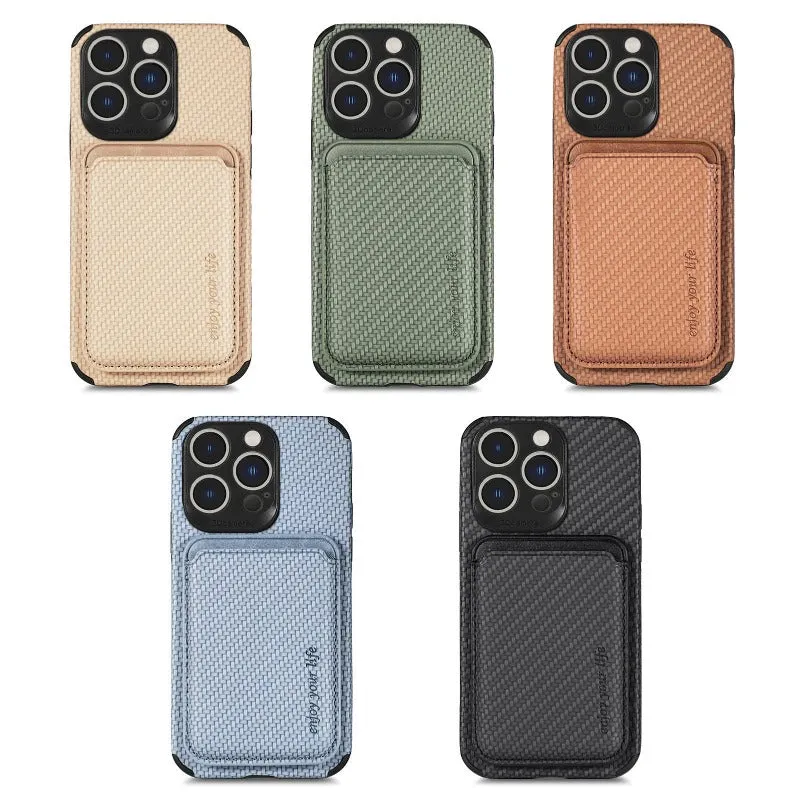 Carbon Magsafe Phone Case  With Magnetic Back Card Bag For IPhone