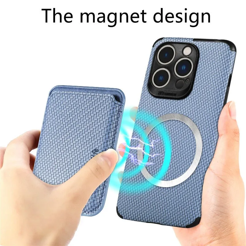 Carbon Magsafe Phone Case  With Magnetic Back Card Bag For IPhone