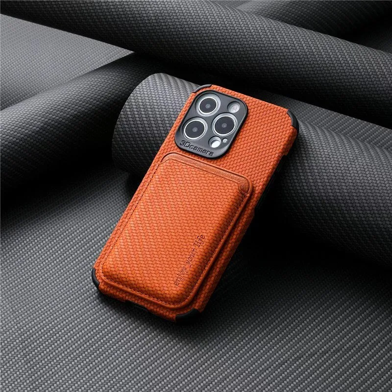 Carbon Magsafe Phone Case  With Magnetic Back Card Bag For IPhone