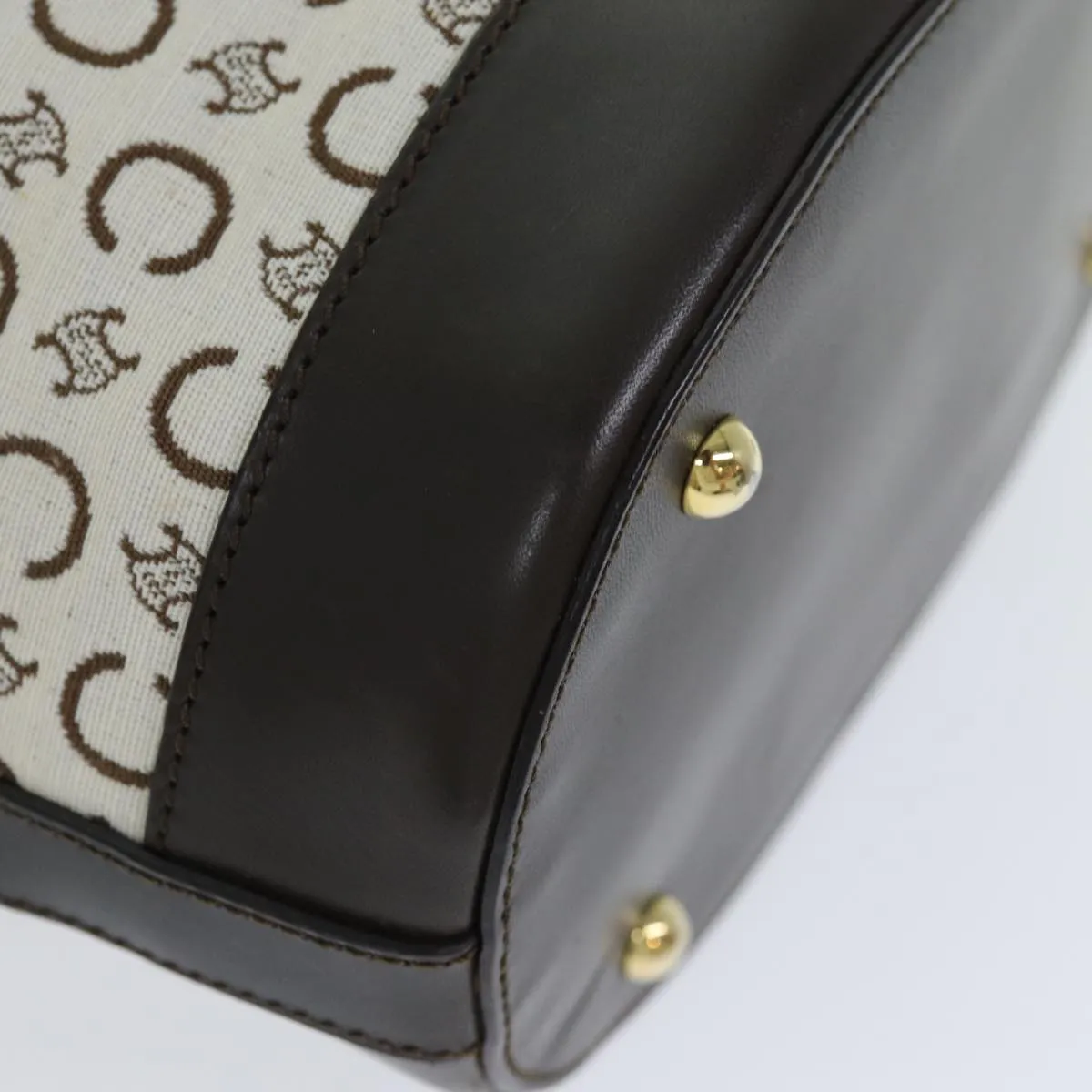 CELINE C Macadam Canvas Hand Bag White Auth 79191