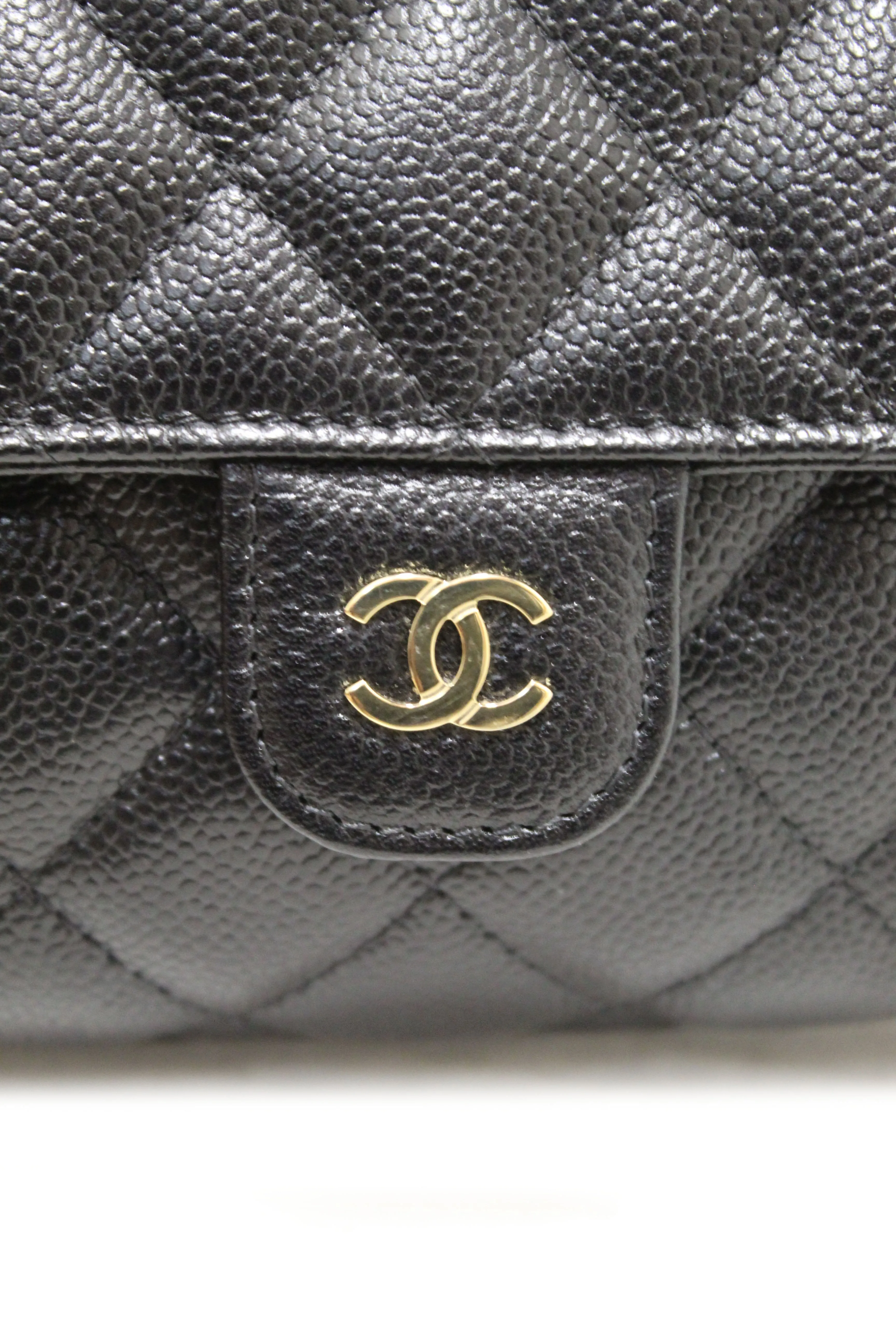 Chanel Black Caviar Quilted Leather Phone Bag On Chain Crossbody Bag