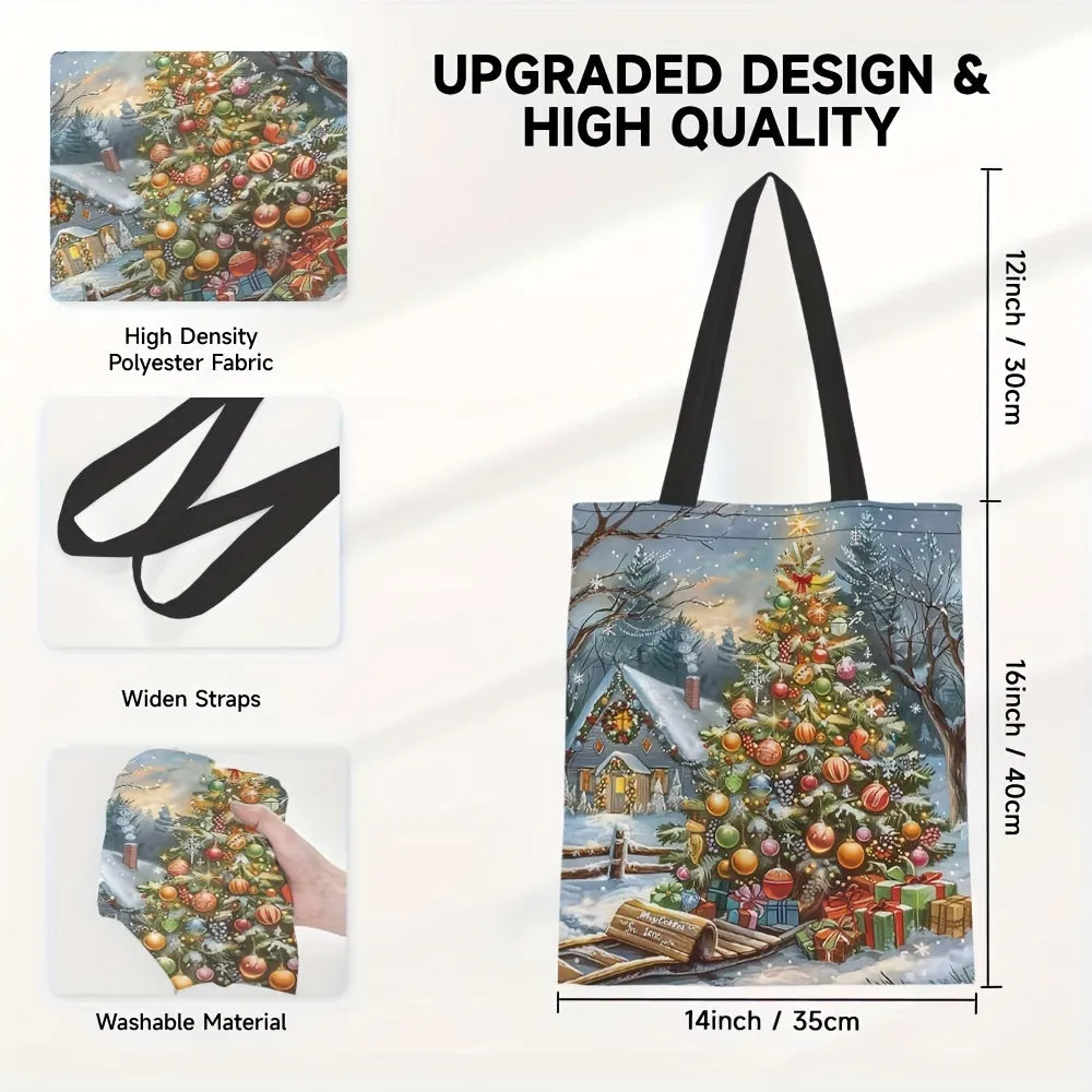 Christmas Tree Canvas Tote Bag - Durable, Large Capacity Shoulder Handbag for Women | Ideal for Shopping & Holiday Gifts