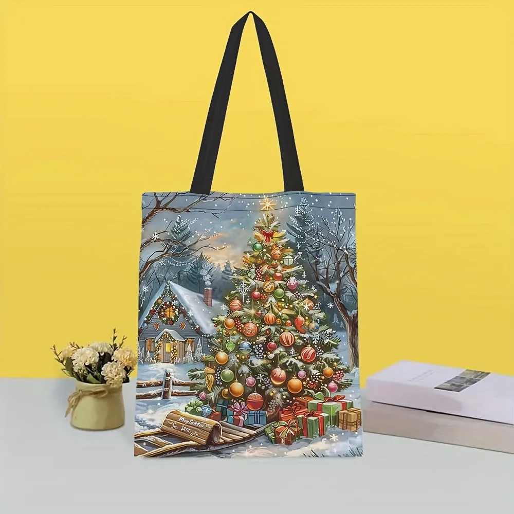 Christmas Tree Canvas Tote Bag - Durable, Large Capacity Shoulder Handbag for Women | Ideal for Shopping & Holiday Gifts