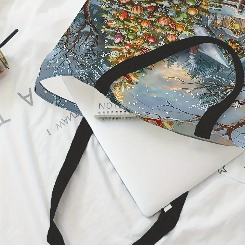 Christmas Tree Canvas Tote Bag - Durable, Large Capacity Shoulder Handbag for Women | Ideal for Shopping & Holiday Gifts