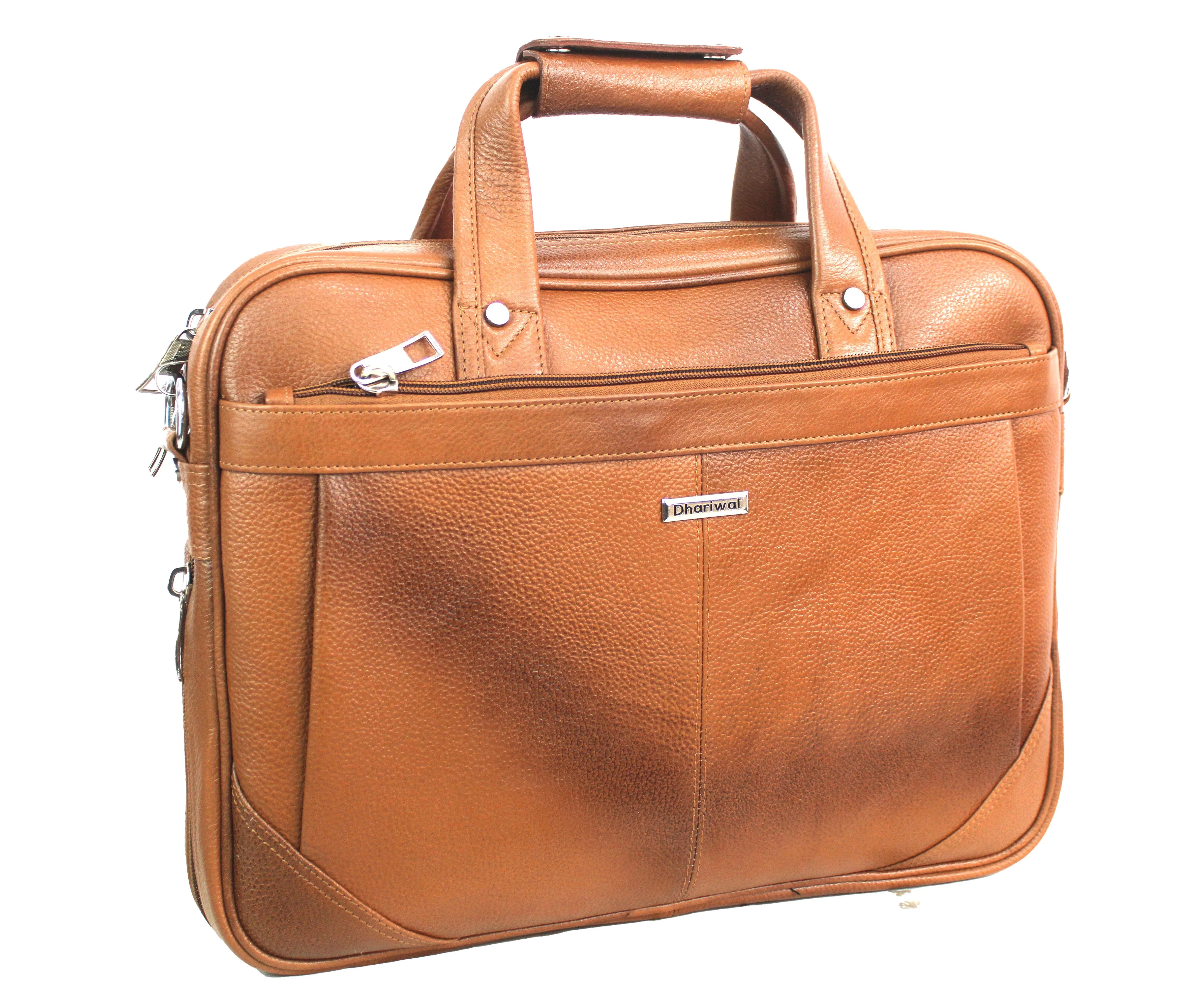 Dhariwal Genuine Leather Laptop Bag File Messenger Bag with Strap upto 15 Inch | Laptop Bag for Men