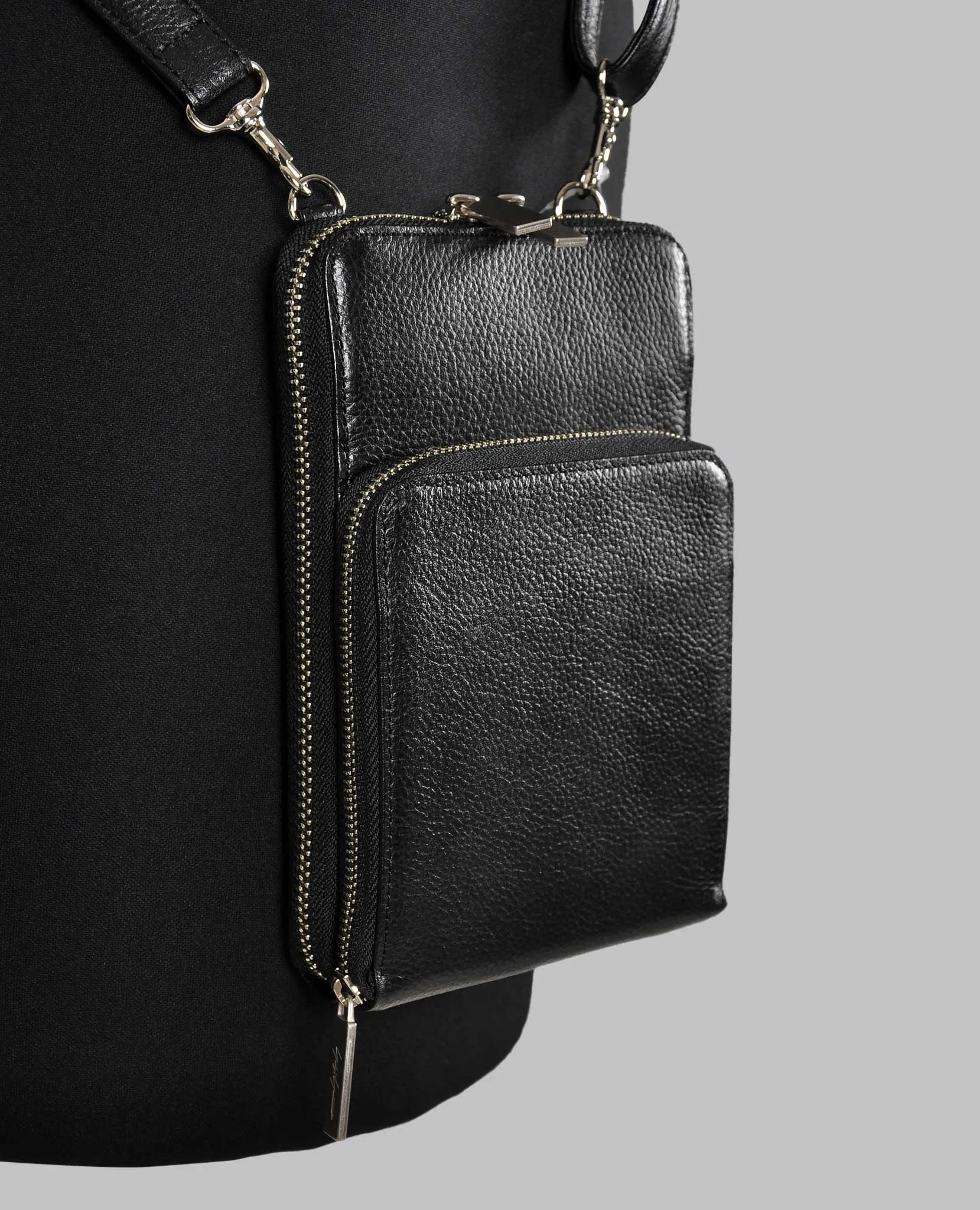 DOUBLE ZIP LEATHER PHONE CASE