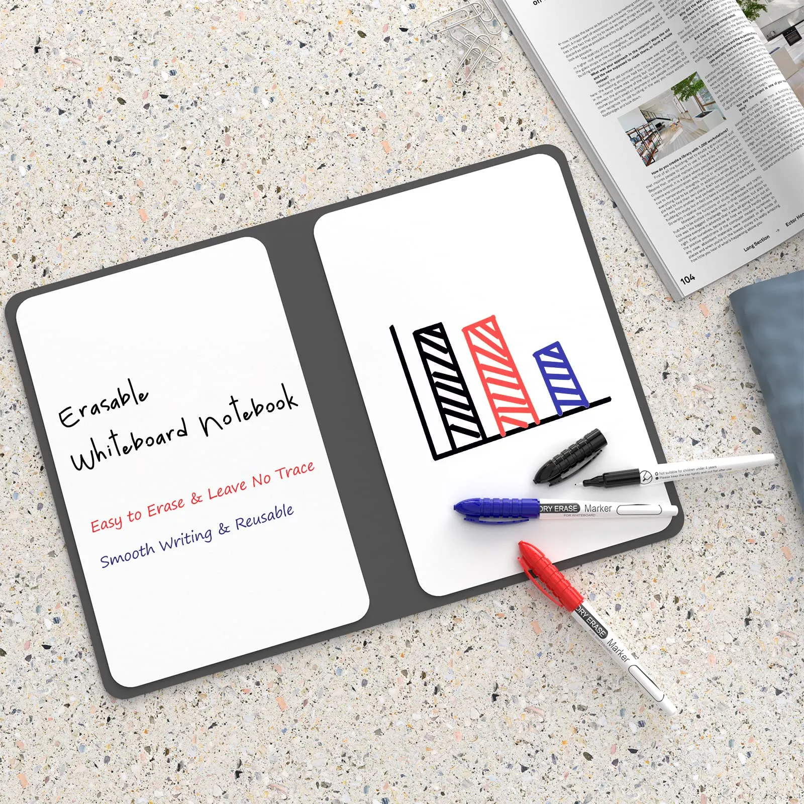 Dry Erase Whiteboard Notebook with Water-Based Marker
