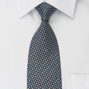 Elle Homme Rhinestone Silk Necktie Silver Trellis On Blue With Silver Sparkles