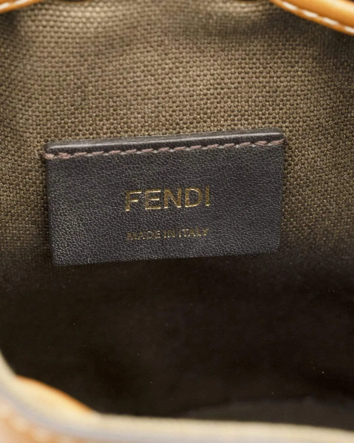 Fendi Canvas/Leather Khaki Zucca Bucket Bag - AGL1487