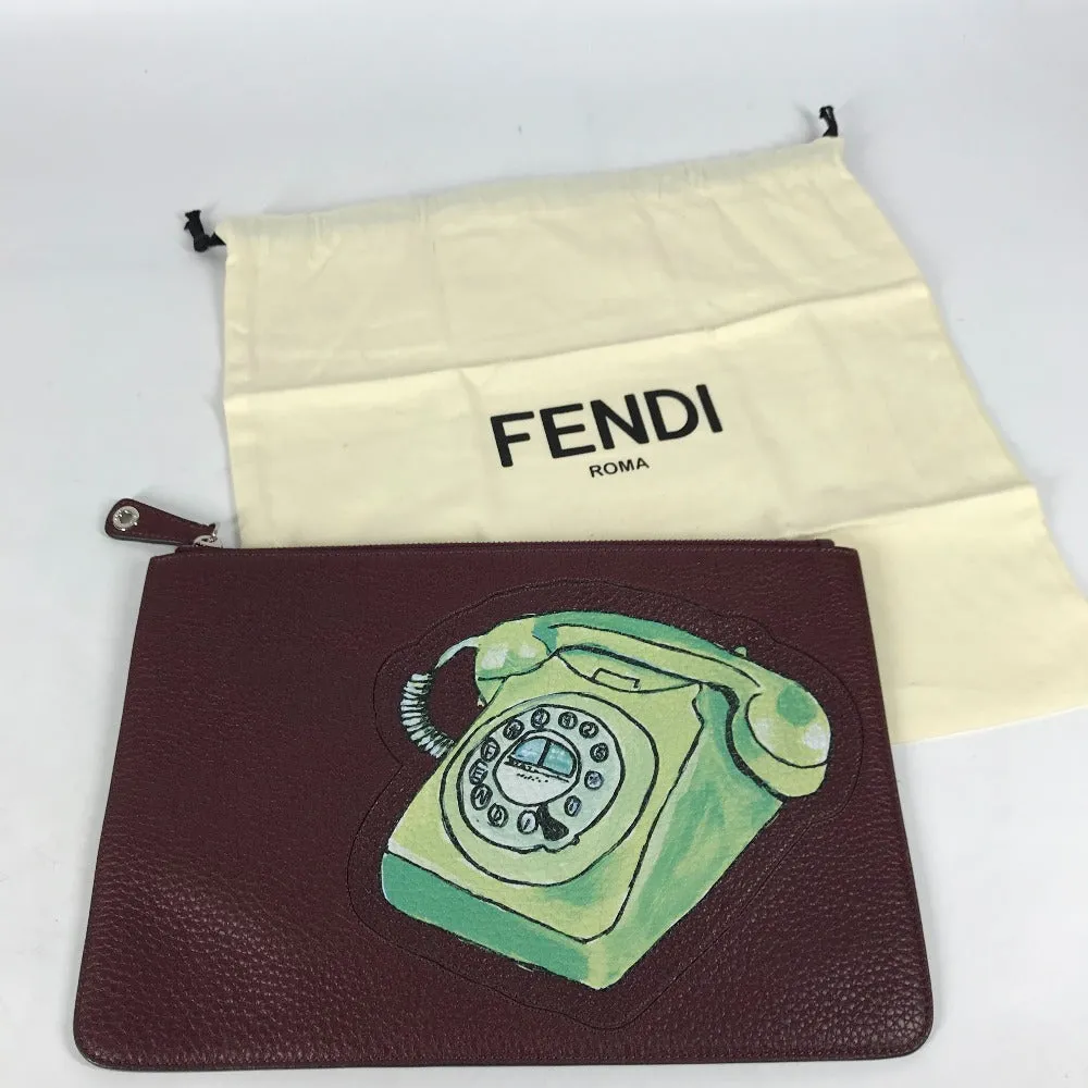 FENDI Clutch bag 7N0078 leather Brown type Pouch pouch Telephone Design mens Used